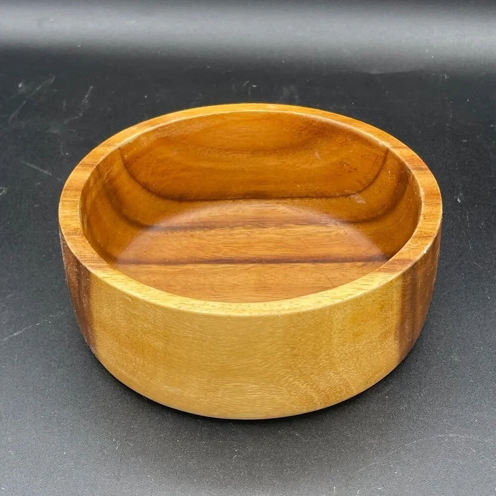 Vintage Hand Turned Solid Acacia Wood Salad Serving Bowl Mid Century Modern
